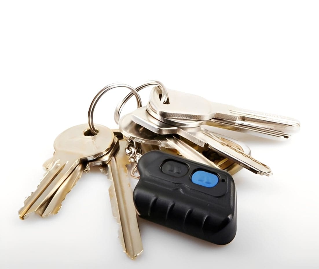 Set of house keys with car remote fob